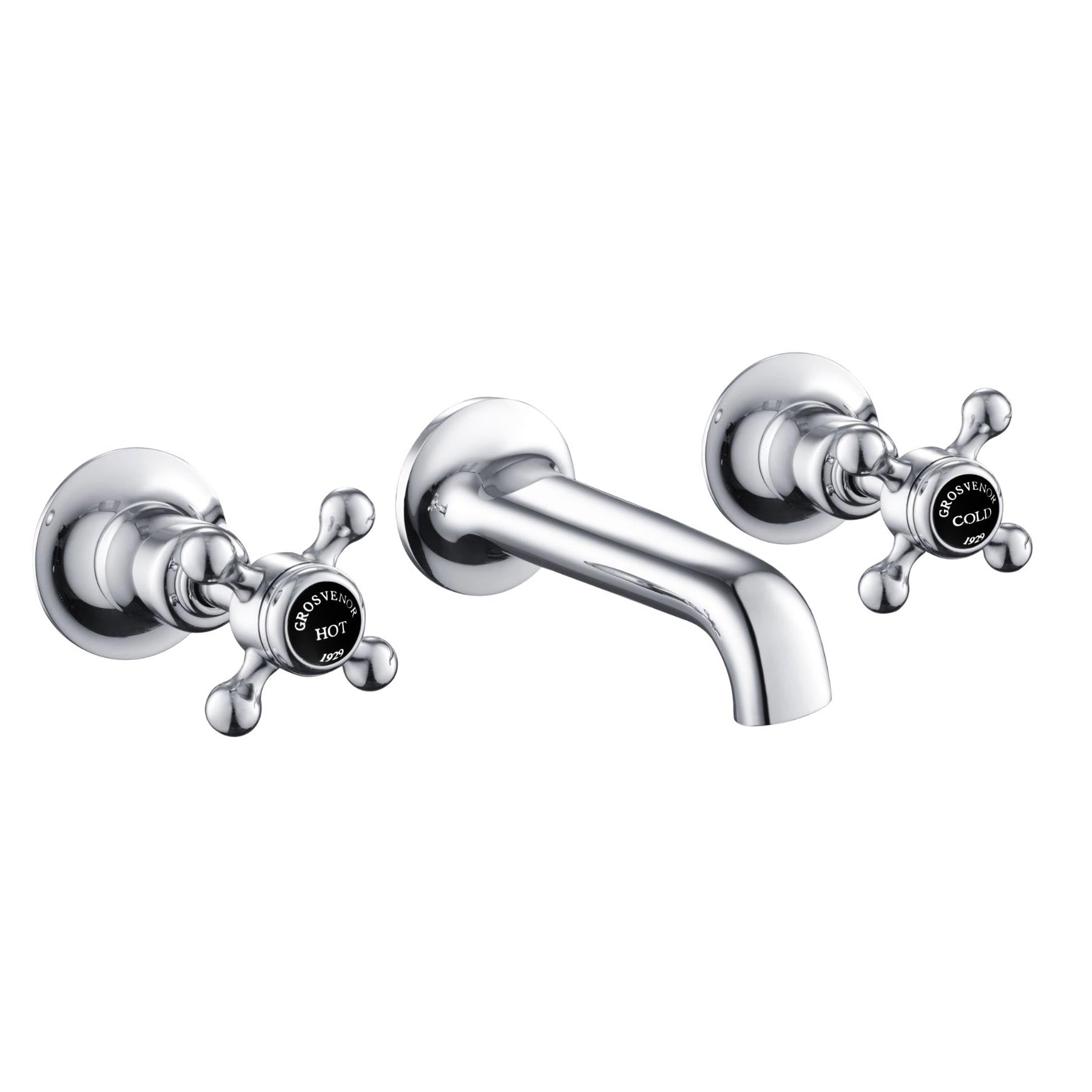 Traditional Wall Mounted 3 Hole Basin Mixer Tap with Crosshead Handles Secondary image