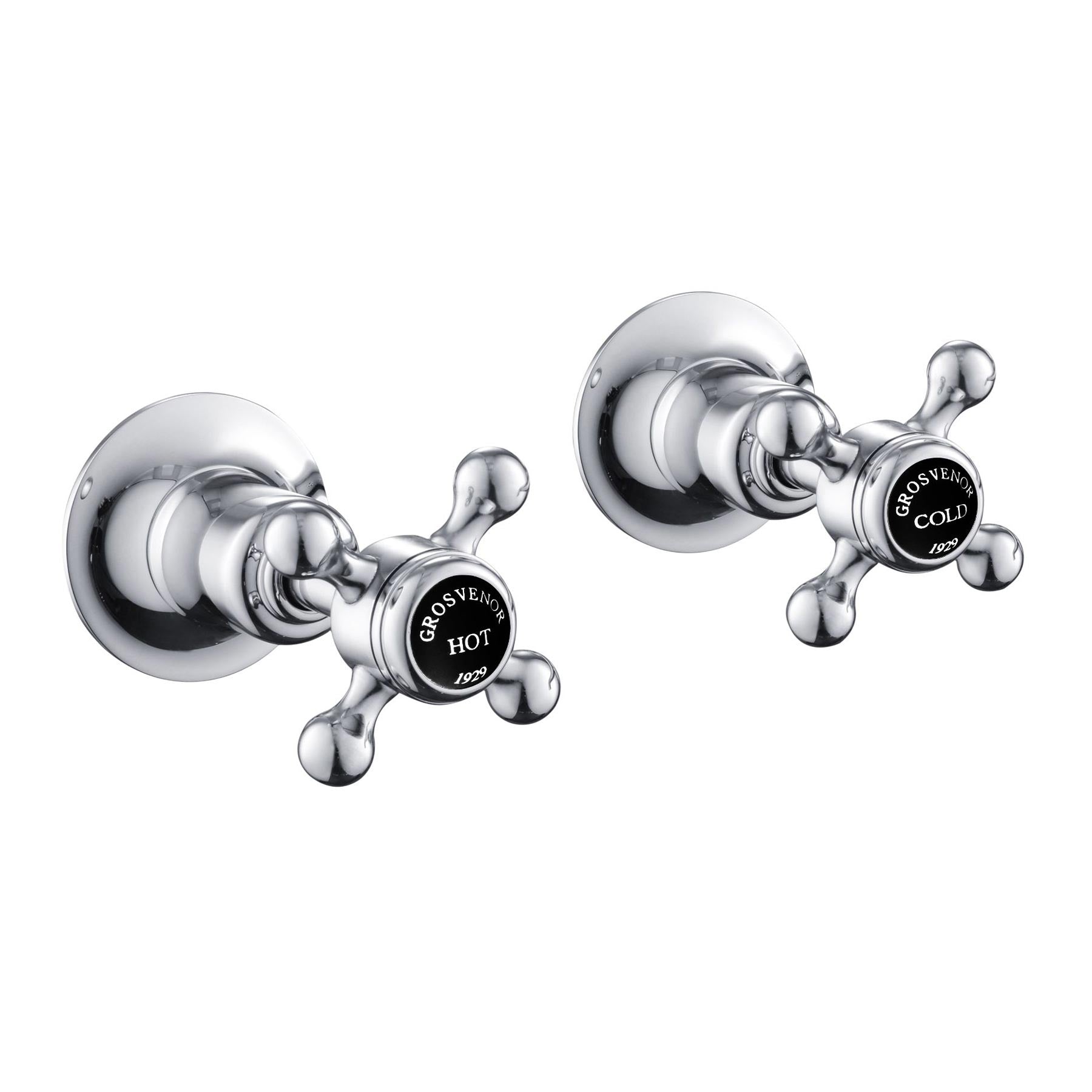 Chester Black Crosshead Wall Mounted Valves. These cross valves come in a pair – one for hot water another for cold water. Main image