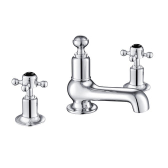 Chester Black Crosshead 3 Hole Long Nose Basin Mixer. Handles for easy grip which work as separate controls for hot and cold supply beautifully marked with hot and cold black indices Main image