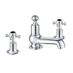 Chester Black Crosshead 3 Hole Long Nose Basin Mixer. Handles for easy grip which work as separate controls for hot and cold supply beautifully marked with hot and cold black indices