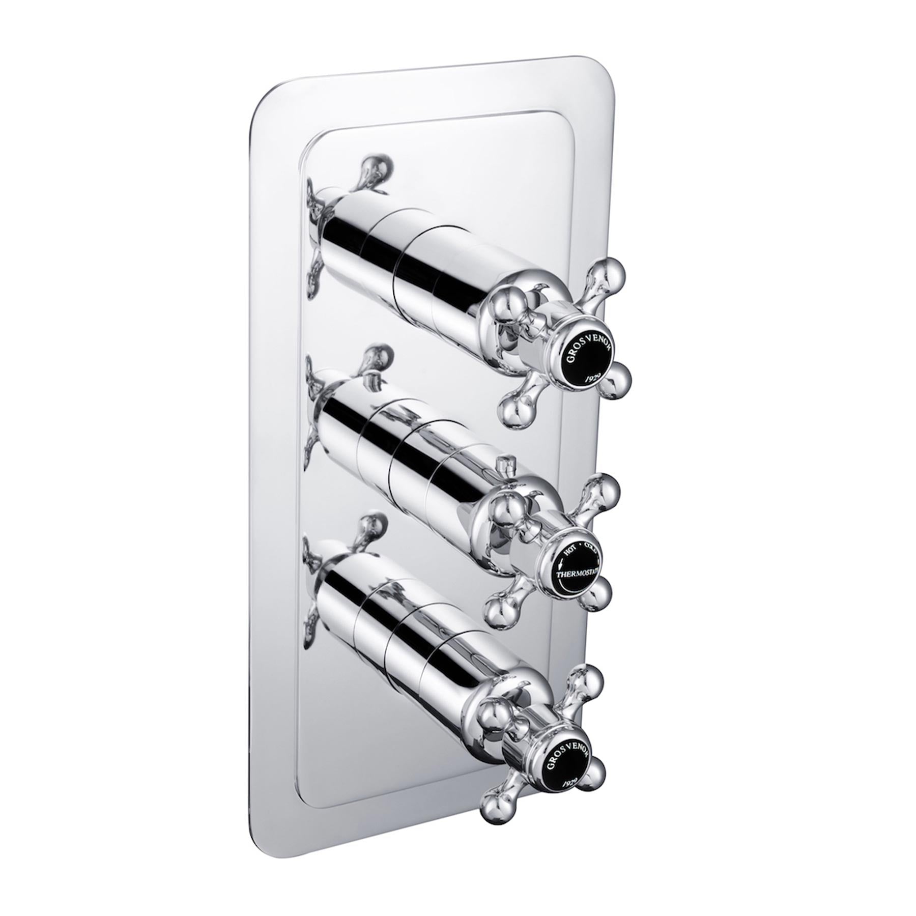 Chester Black Crosshead 3 Outlet Concealed Thermostatic Shower Valve - Horizontal. 