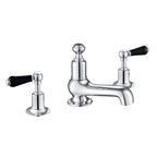 Chester Black Lever 3 Hole Deck Mounted Basin Mixer. Designed with tradition in mind, this three-part tap has a central spout to deliver water at the perfect temperature due to the thermostatic controls.