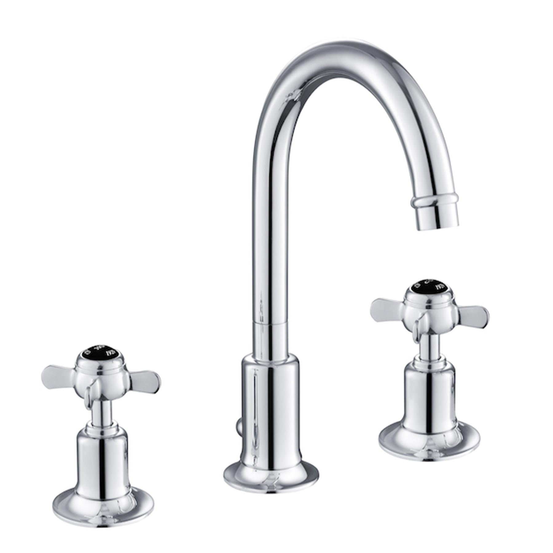 Traditional 3 Hole Deck Mounted Basin Mixer Tap with Swan Neck Spout Secondary image