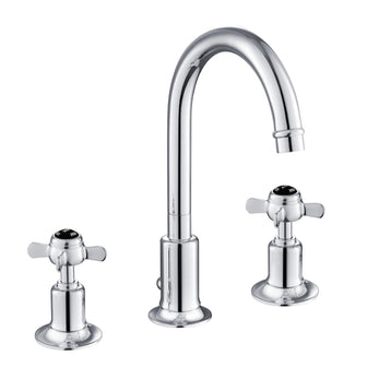 Traditional 3 Hole Deck Mounted Basin Mixer Tap with Swan Neck Spout Secondary image