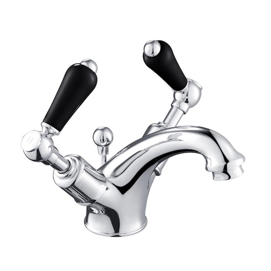 Black Twin Lever Basin Mixer Taps With Pop-up Waste  1800