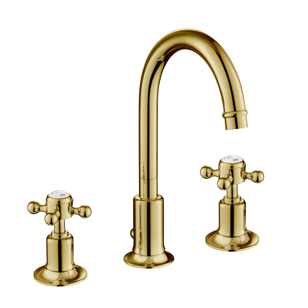 Antique Chester Cross 3 Hole Basin Gold Tap for Bathroom constructed using Brass with Brushed Brass finish, LP 0.2