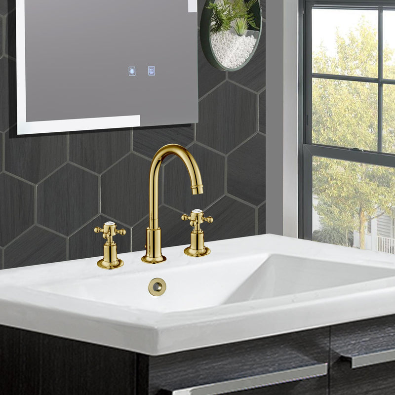 Antique Chester Cross 3 Hole Basin Gold Tap for Bathroom constructed using Brass with Brushed Brass finish, LP 0.2