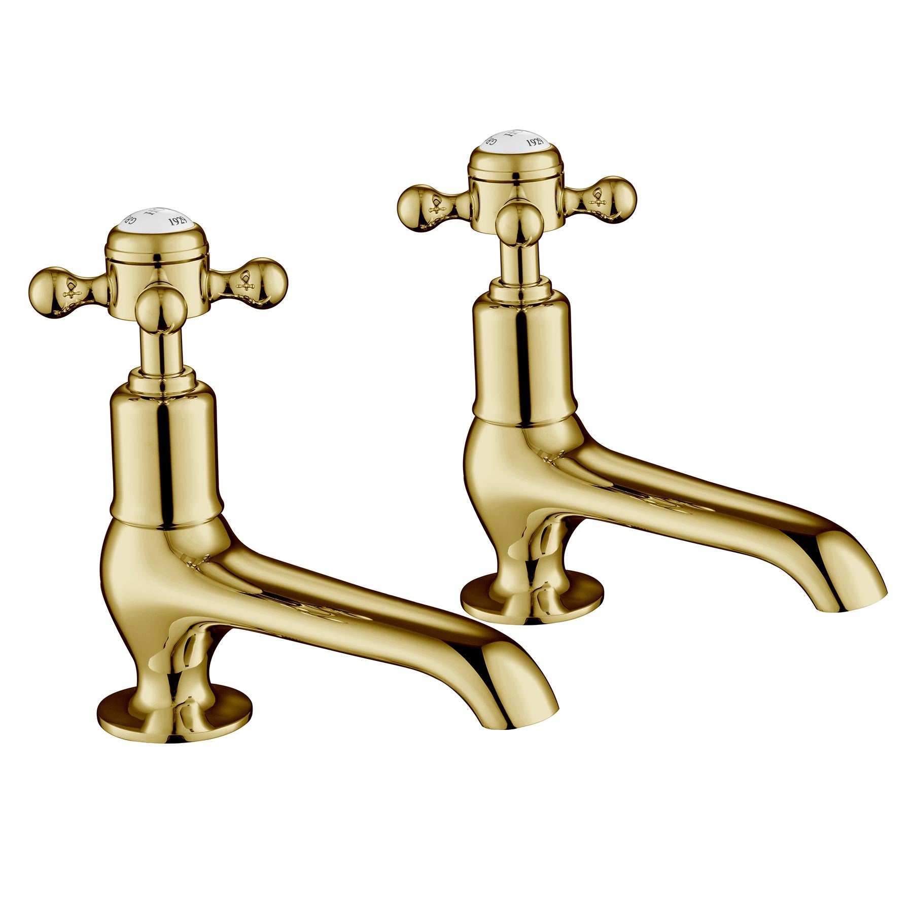 Deck-Mounted Long-Nose Crosshead Basin Pillar Taps - Shiny Gold Secondary image