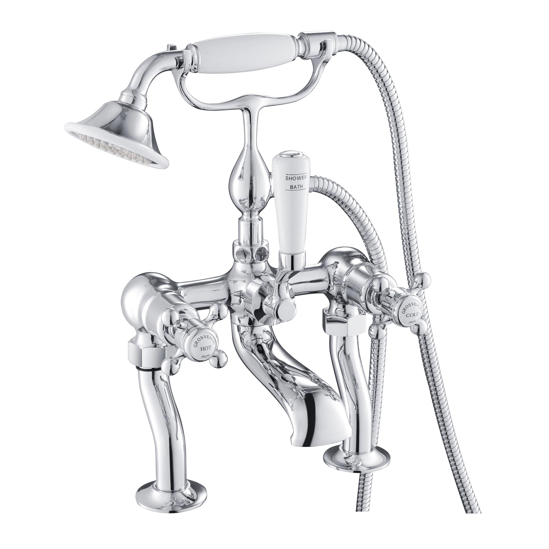 Traditional Deck Mounted Bath Shower Mixer Tap with Shower Kit – Chrome Secondary image
