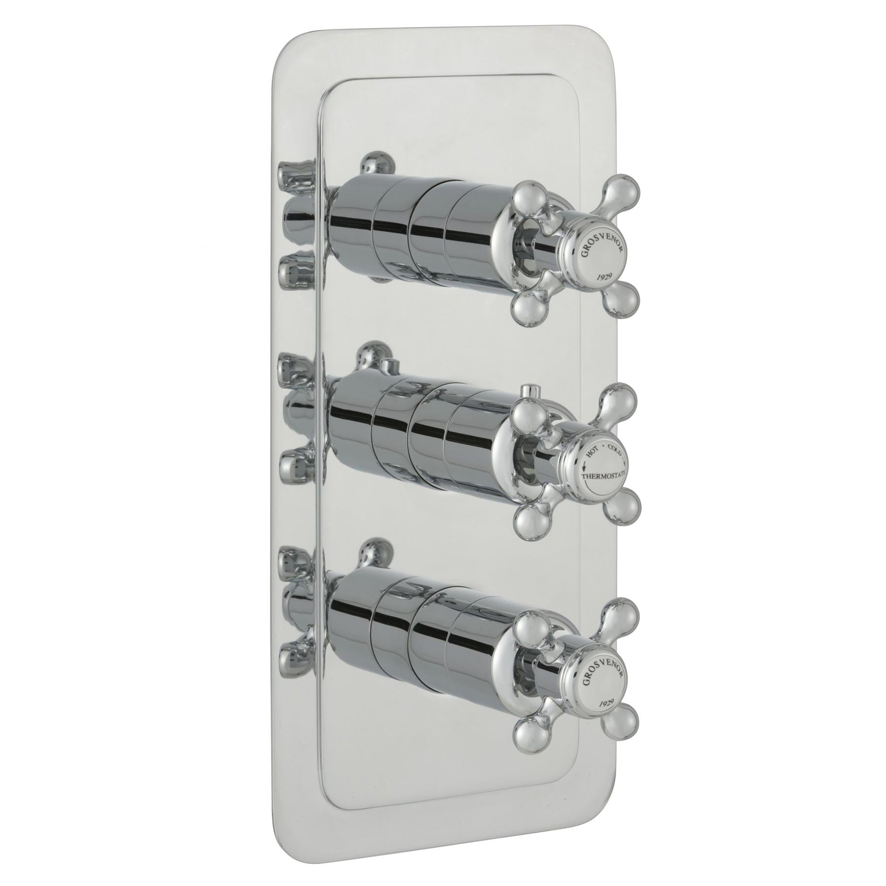  Crosshead Two Outlet 3 Control Concealed Thermostatic Shower Valve Vertical - Chrome