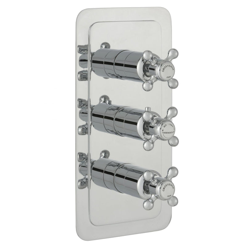 Chester Crosshead Two Outlet 3 Control Concealed Thermostatic Shower Valve Vertical - Chrome