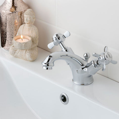 Chester Dual Pinch Handle Basin Mixer Tap with pop-up waste