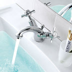 Chester Dual Pinch Handle Basin Mixer Tap with Pop-up Waste - Chrome
