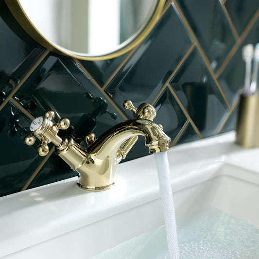 Gold Basin Mixer Tap with Pop Up Waste 1800