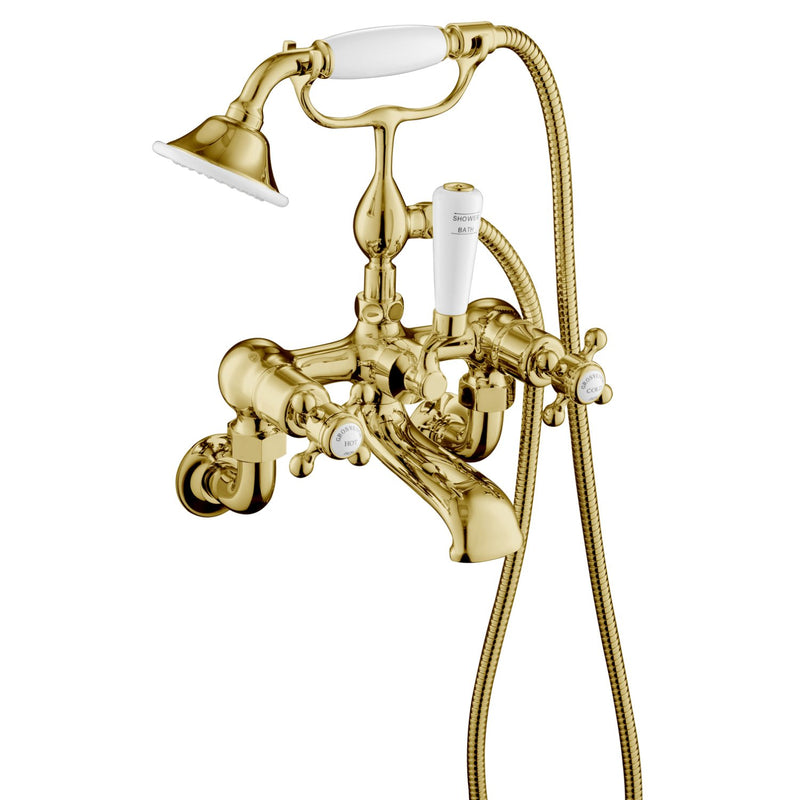 Chester Gold Cross Bath Shower Mixer Wall Mounted with Kit, MP 0.5