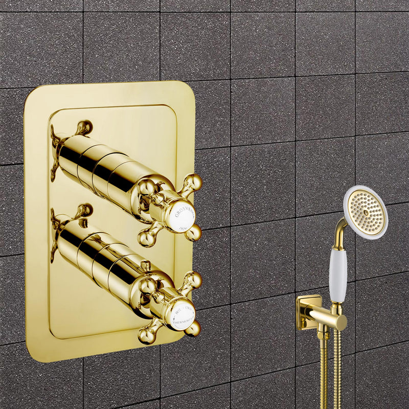 Chester Gold Cross Thermostatic Concealed 1 Outlet Shower Valve, Vertical