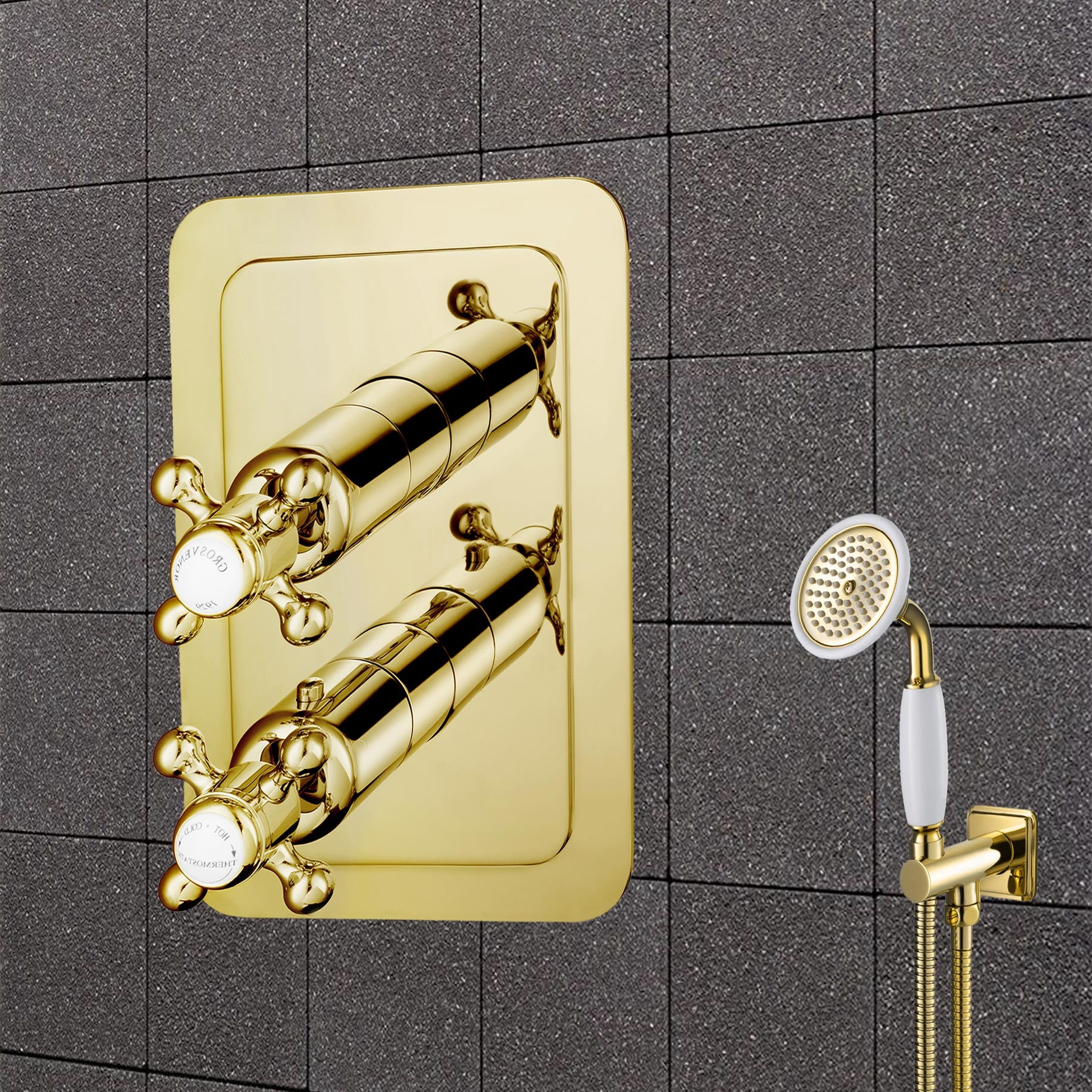 Gold Cross Thermostatic Concealed 2 Outlet Shower Valve, Vertical MP 0.5 Secondary image