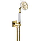 Cross Shower Handset with Wall Outlet and Hose - Antique Brass
