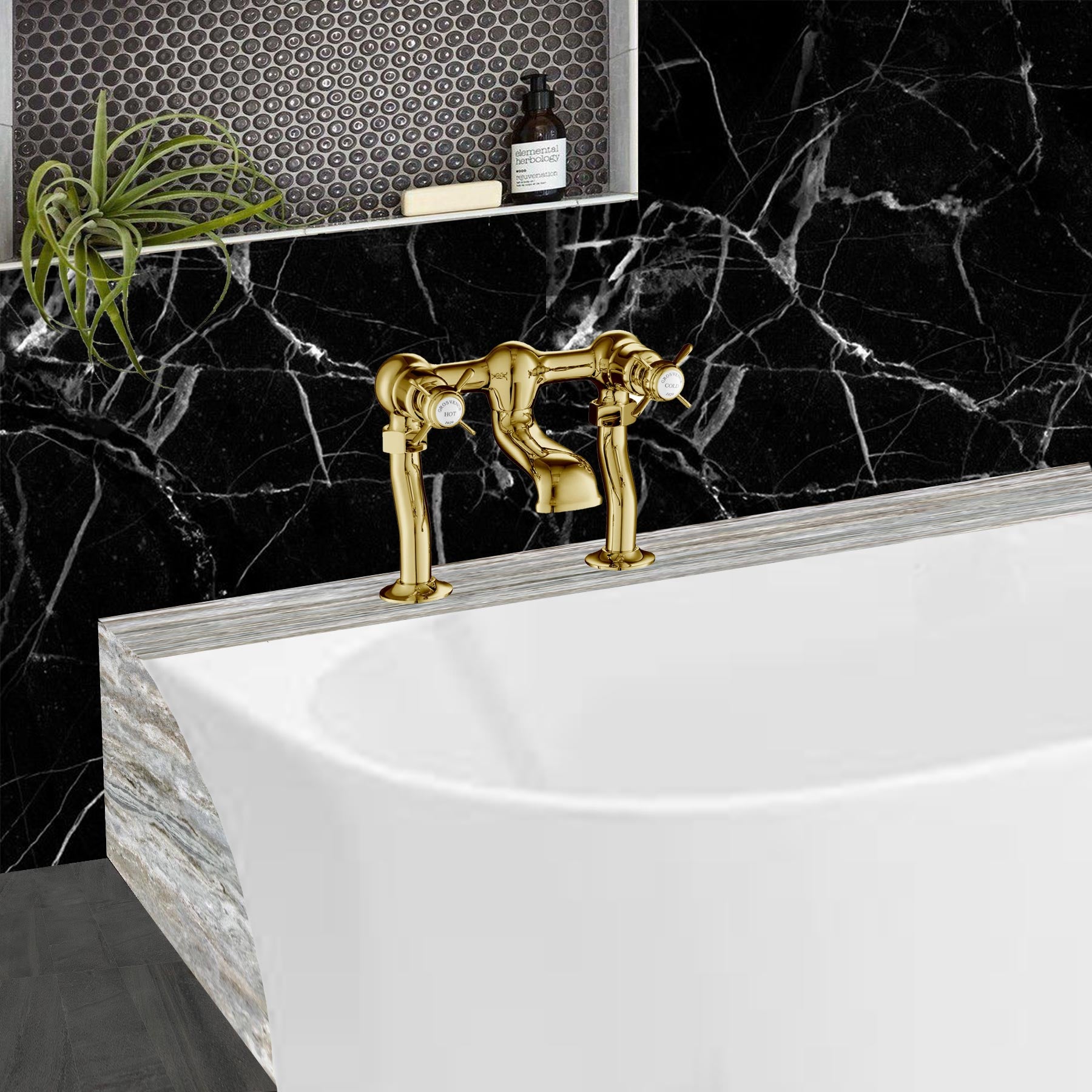 Chester Gold Pinch Deck Mounted Gold Bath Filler, MP 0.5