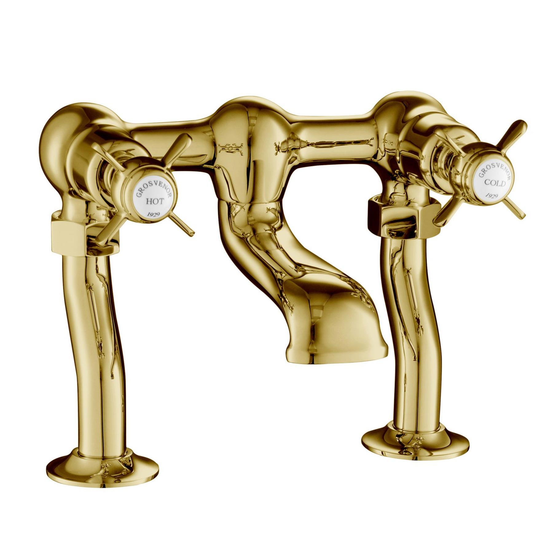 Traditional Deck-Mounted Pinch Crosshead Bath Filler Tap - Polished Gold Secondary image