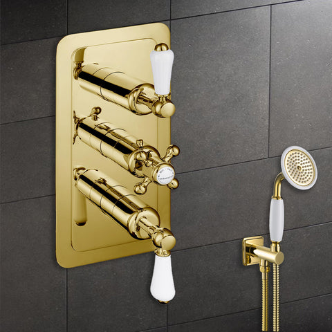 Chester Lever Gold 2 Outlet Thermostatic Concealed Shower Valve - Vertical, MP 0.5
