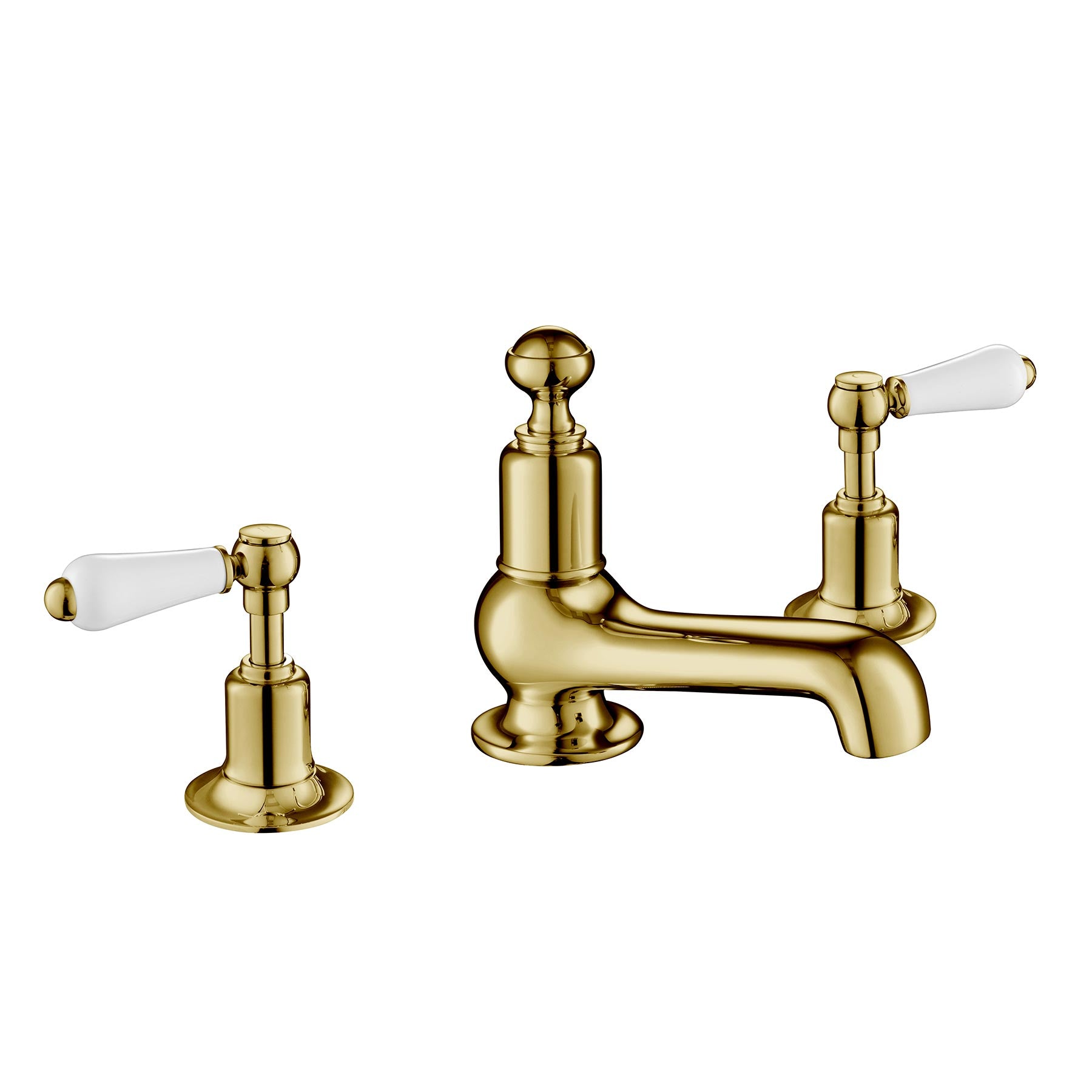 Chester Lever Gold-White 3 Hole Deck Mounted Gold Mixer Taps with an Aerated Victorian Basin Taps