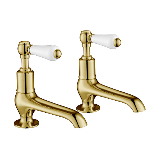 Antique Chester lever Long nose Gold Pillar Taps with White Lever Handle coupled with Drip-Free Modern Ceramic Disc Technology , LP 0.2 1800