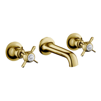 Gold 3 Hole Wall Mounted Basin Mixer Tap Secondary image