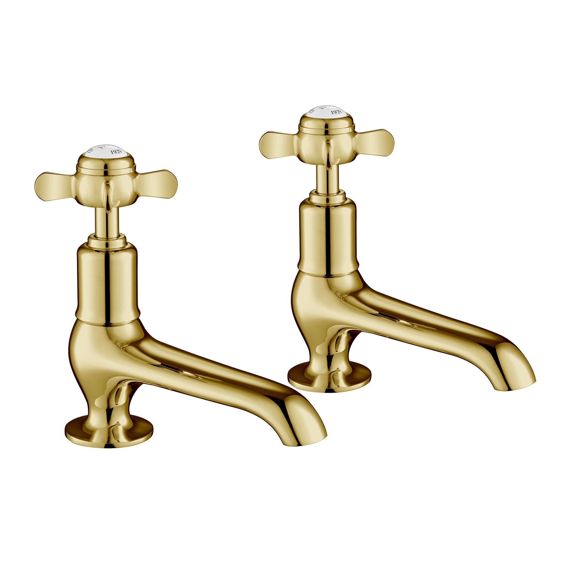 Traditional Pinch Long Nose Basin Pillar Taps - Polished Gold Secondary image