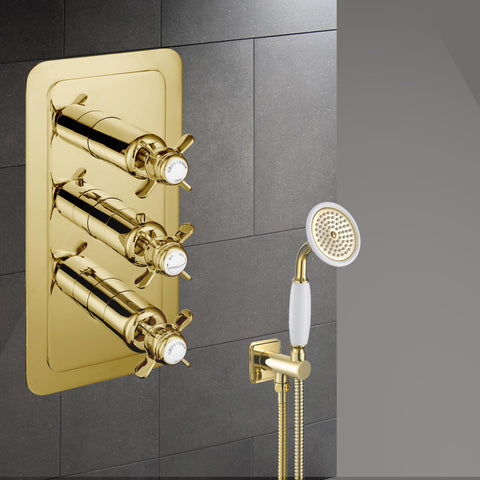 Pinch Gold thermostatic concealed 2 outlet valve, vertical MP 0.5