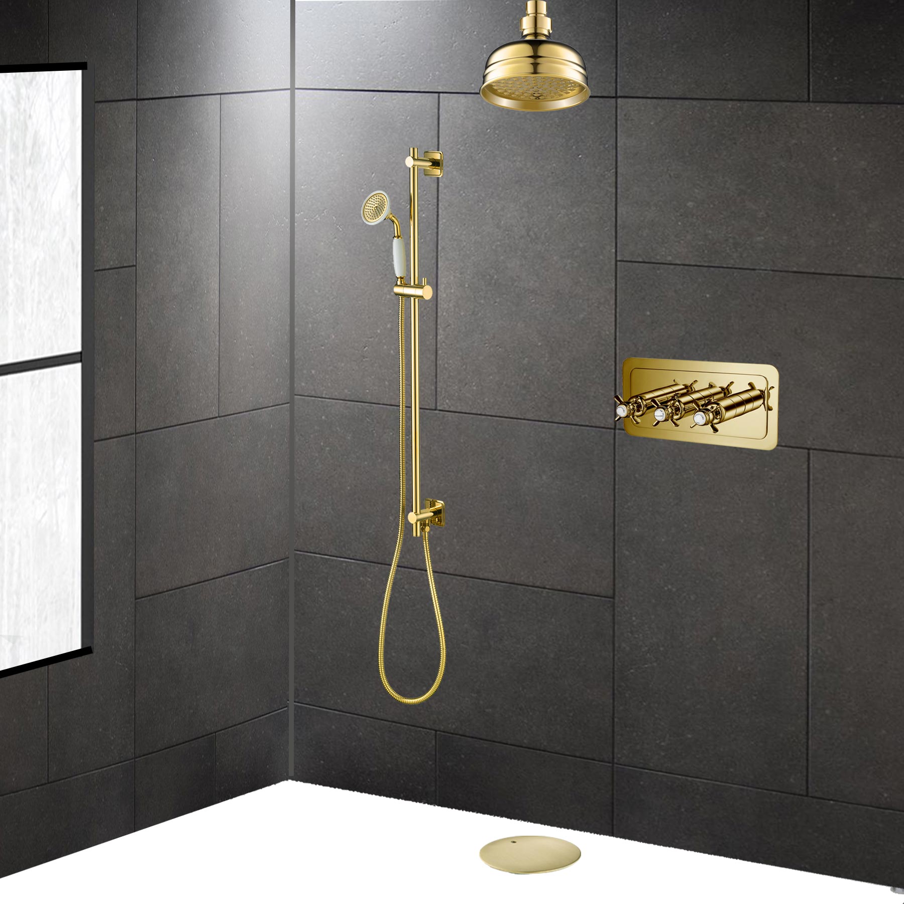 Chester Cross Slide Rail kit with Shower Handset & Hose with Bottom Outlet Entry - Gold Finish, LP 0.2