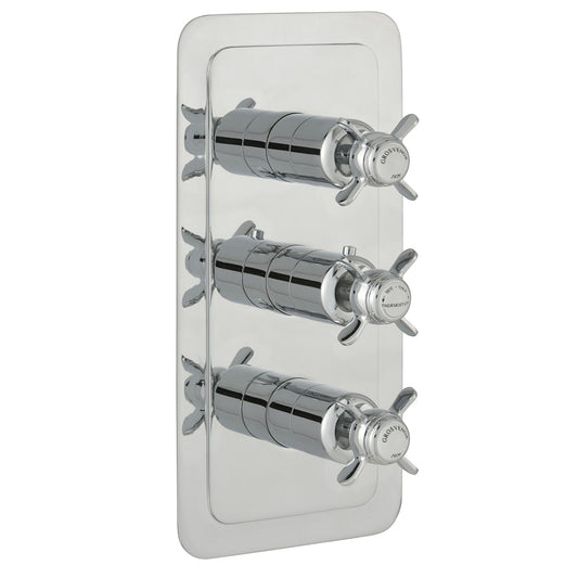 2 Outlet 3 Handle Concealed Thermostatic Shower Valve - Chrome Finish 1000