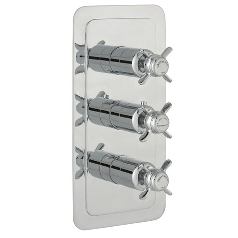 2 Outlet 3 Handle Concealed Thermostatic Shower Valve - Chrome Finish