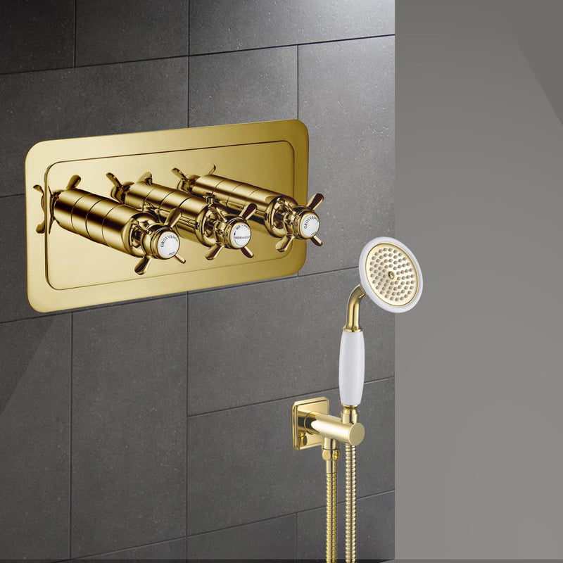 Chester Pinch Thermostatic Concealed 2 Outlet Shower Valve - Brushed Gold , MP 0.5