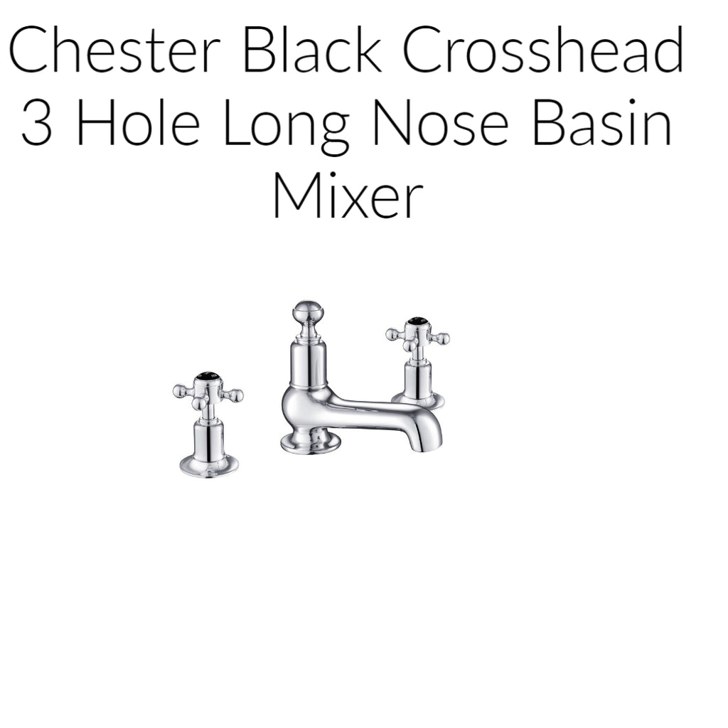 Chester Black Crosshead 3 Hole Long Nose Basin Mixer