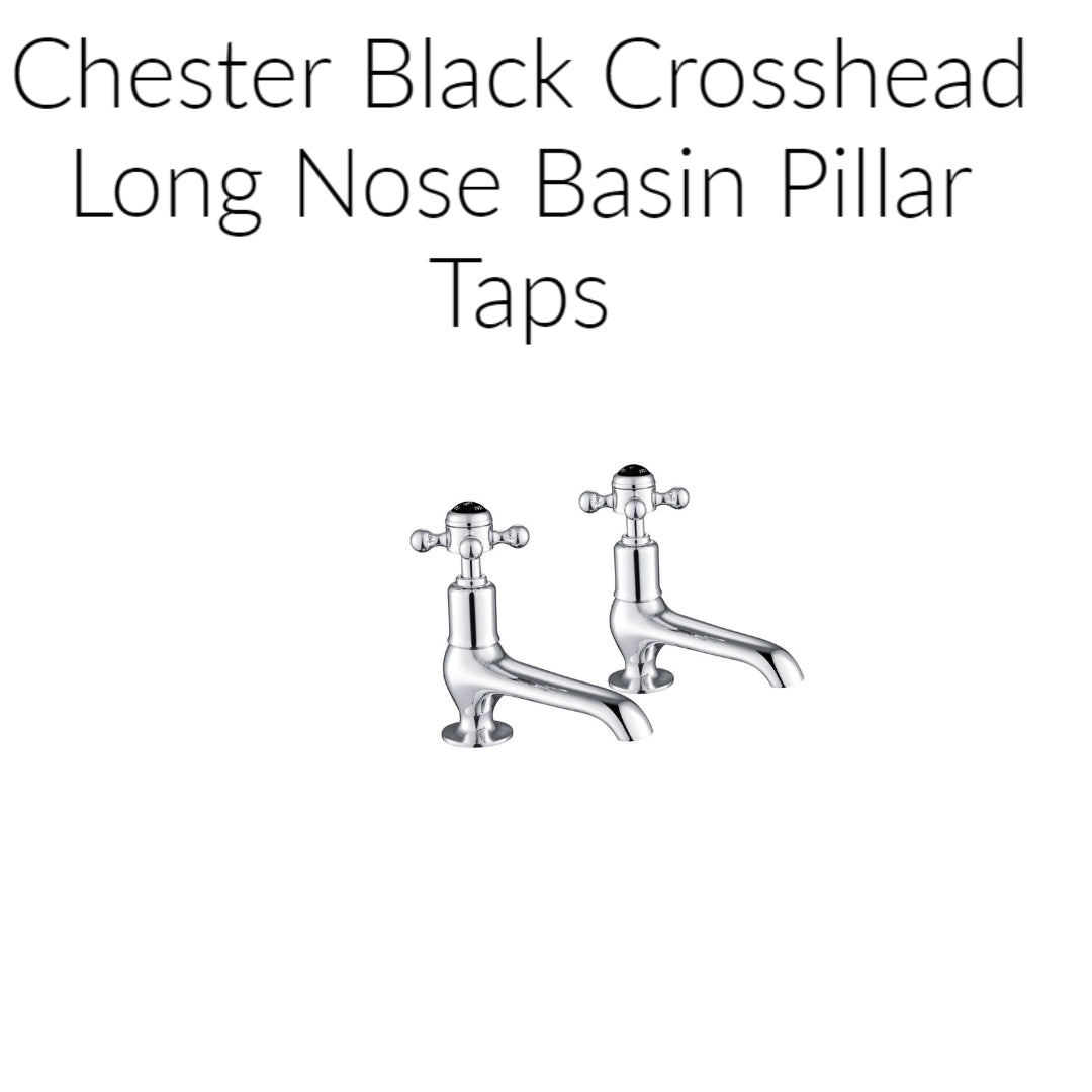 Chester Black Crosshead Long Nose Basin Pillar Taps