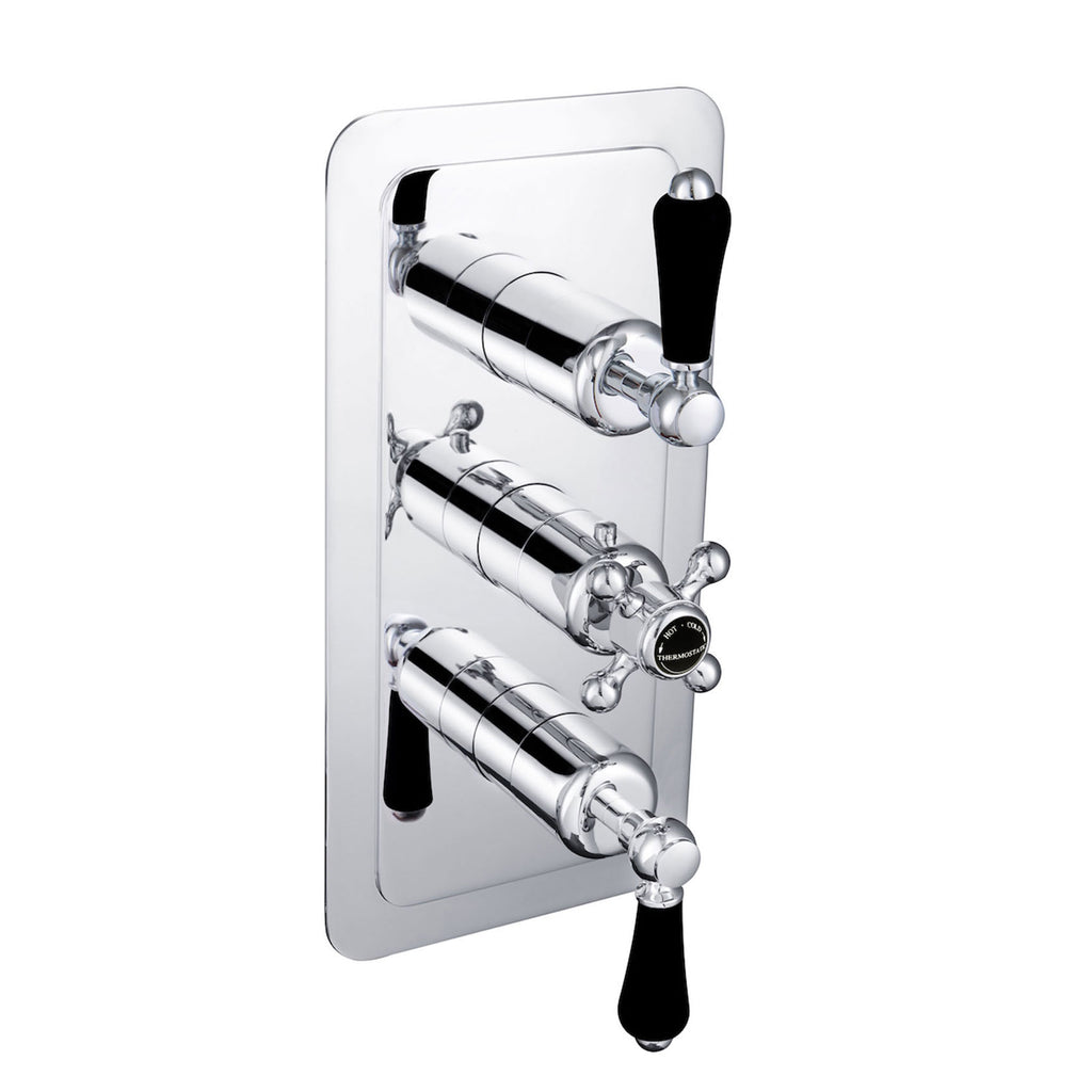 Black Lever Thermostatic Conceal 2 Outlet Shower Valve Vertical [GB85690]