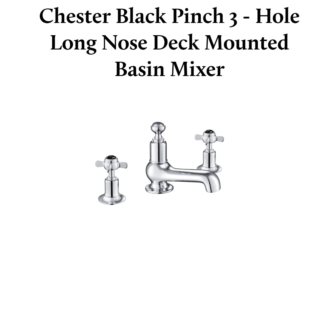 Chester Black Pinch 3 - Hole Long Nose Deck Mounted Basin Mixer