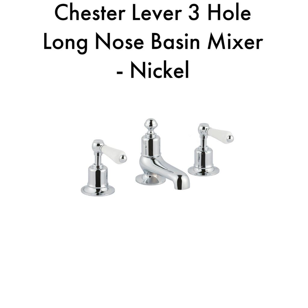 Chester Lever 3 Hole Long Nose Basin Mixer - Nickel