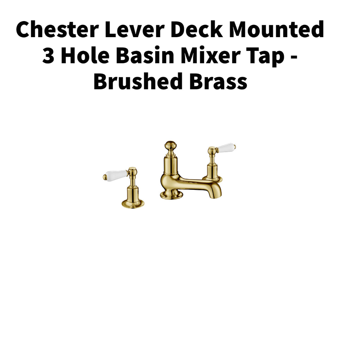 Chester Lever Deck Mounted 3 Hole Basin Mixer Tap - Brushed Brass
