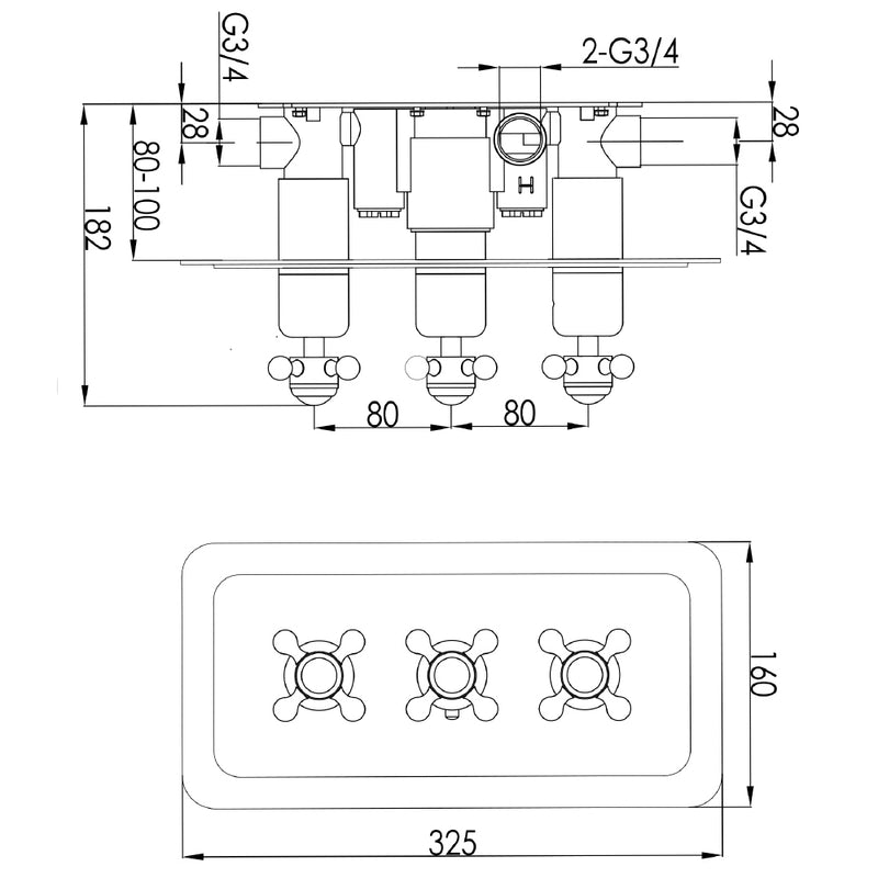 shower control valves Technical Drawing