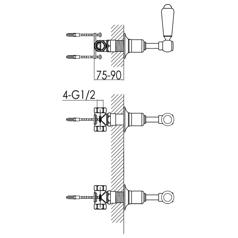 thermostatic shower valves Technical Drawing