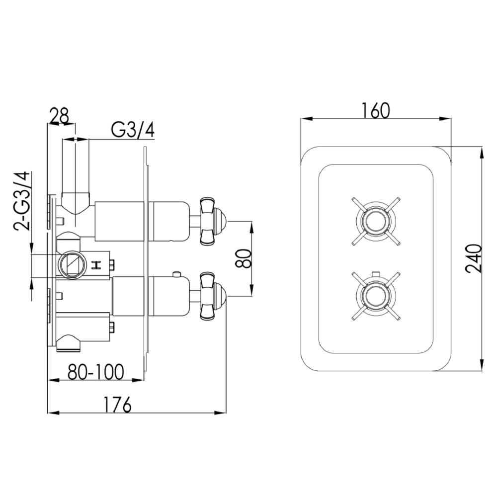 shower control valves Technical Drawing