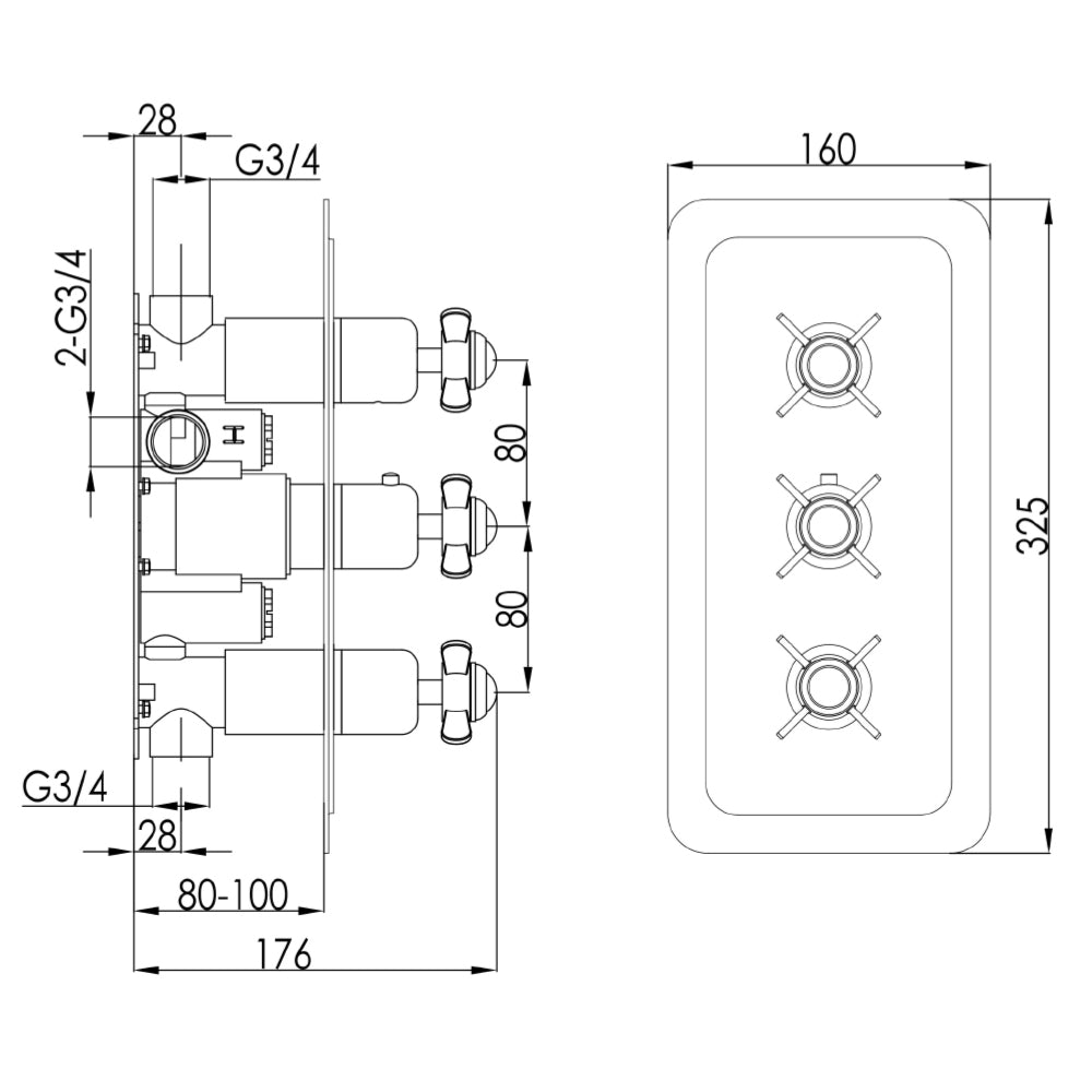 thermostatic shower valve Technical Drawing