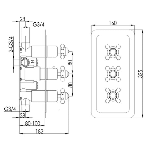 shower mixer valve Technical Drawing