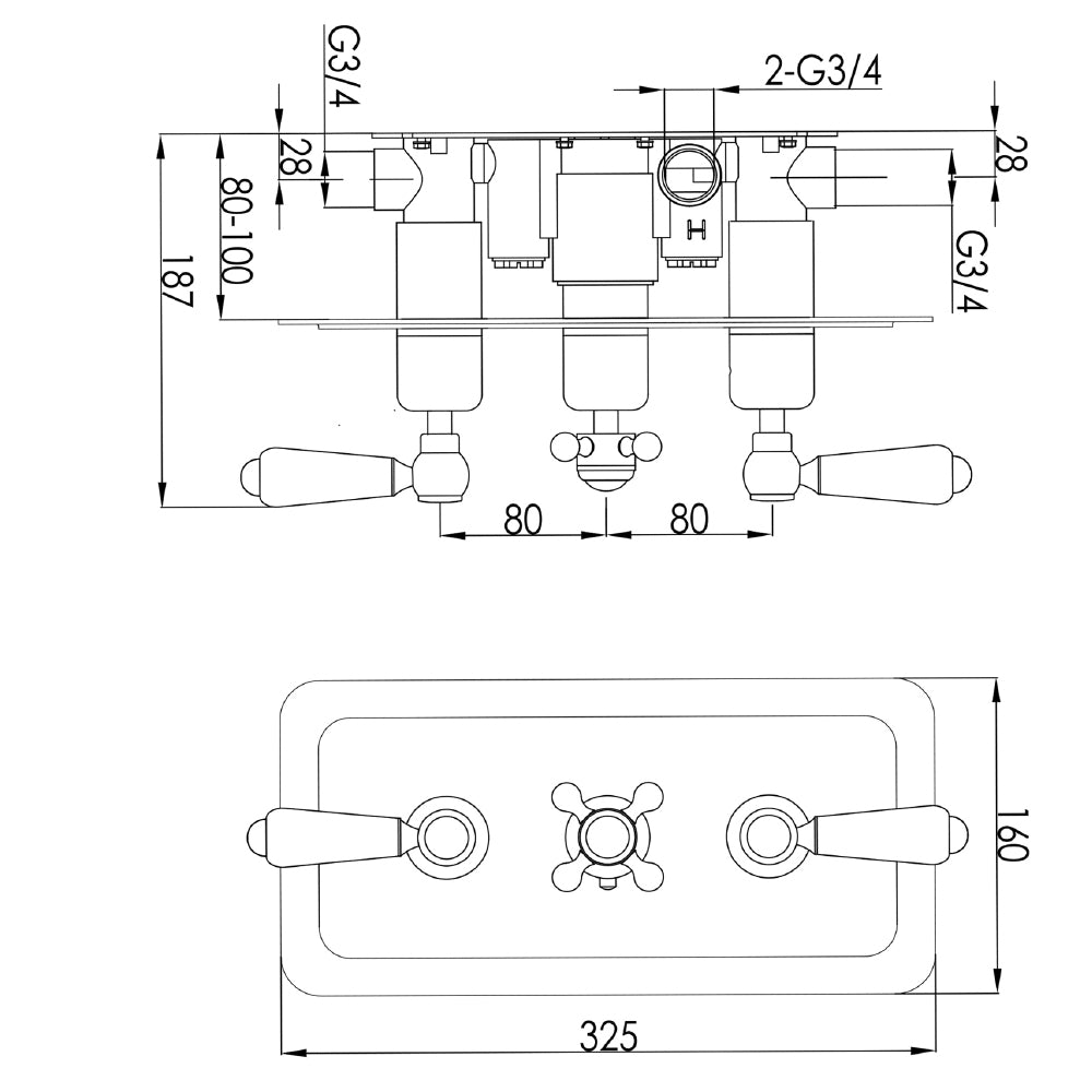 thermostatic shower valve Technical Drawing