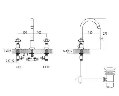 Basin Mixer Tap technical drawing tapron