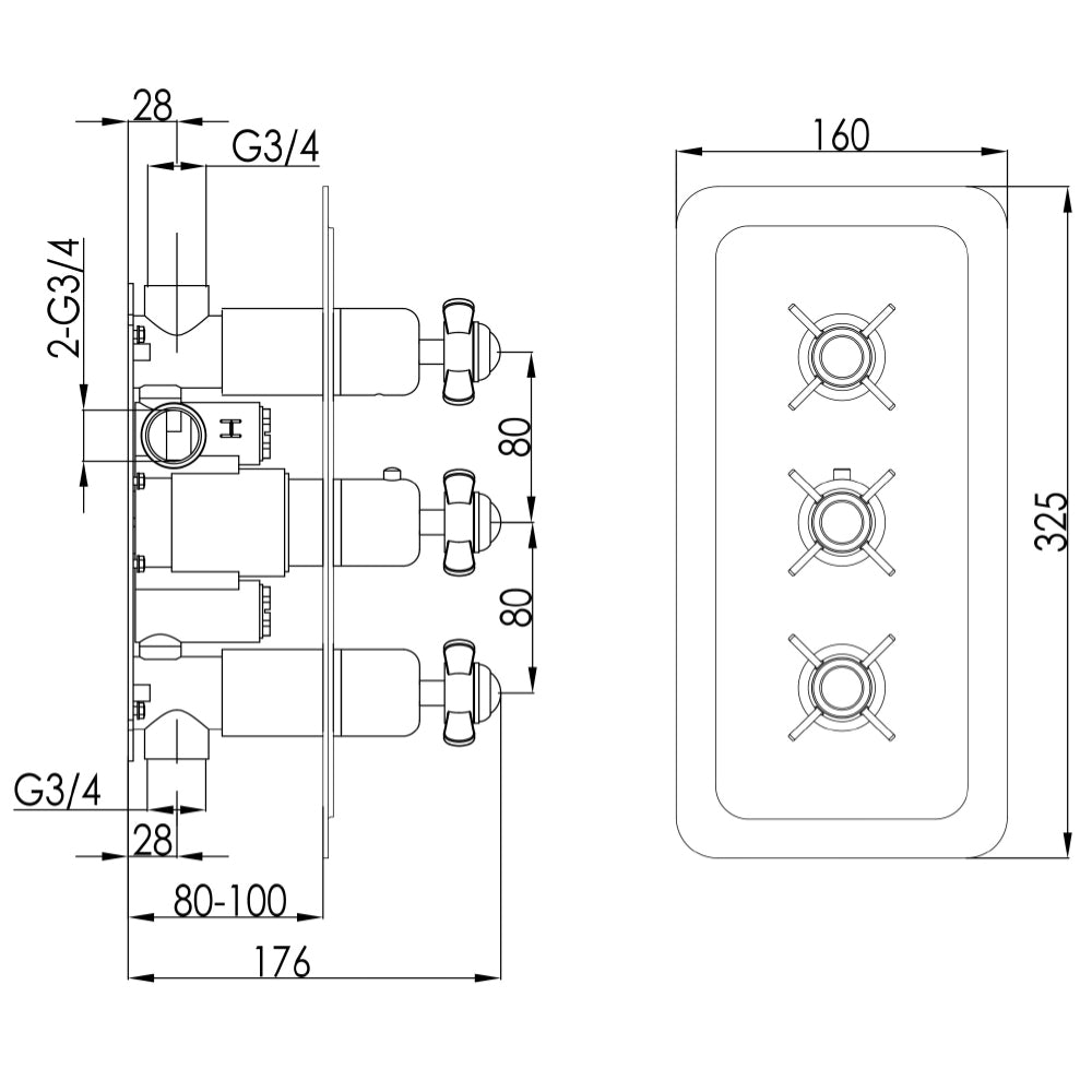concealed shower valve Technical Drawing