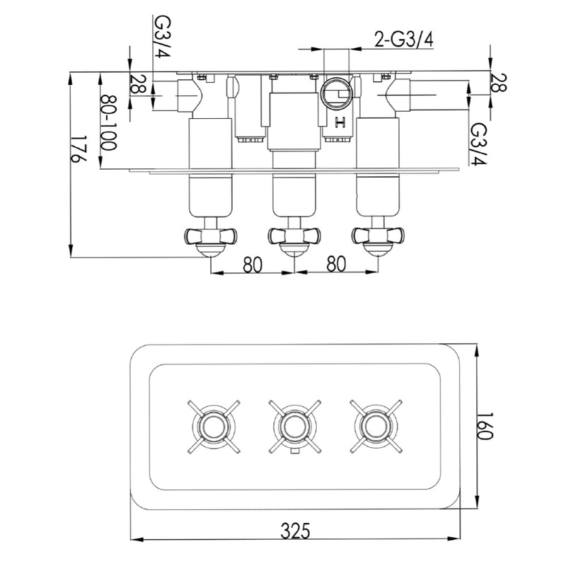 Concealed shower valves Technical Drawing