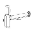 Square Bottle Trap - Chrome Finish technical drawing Tapron